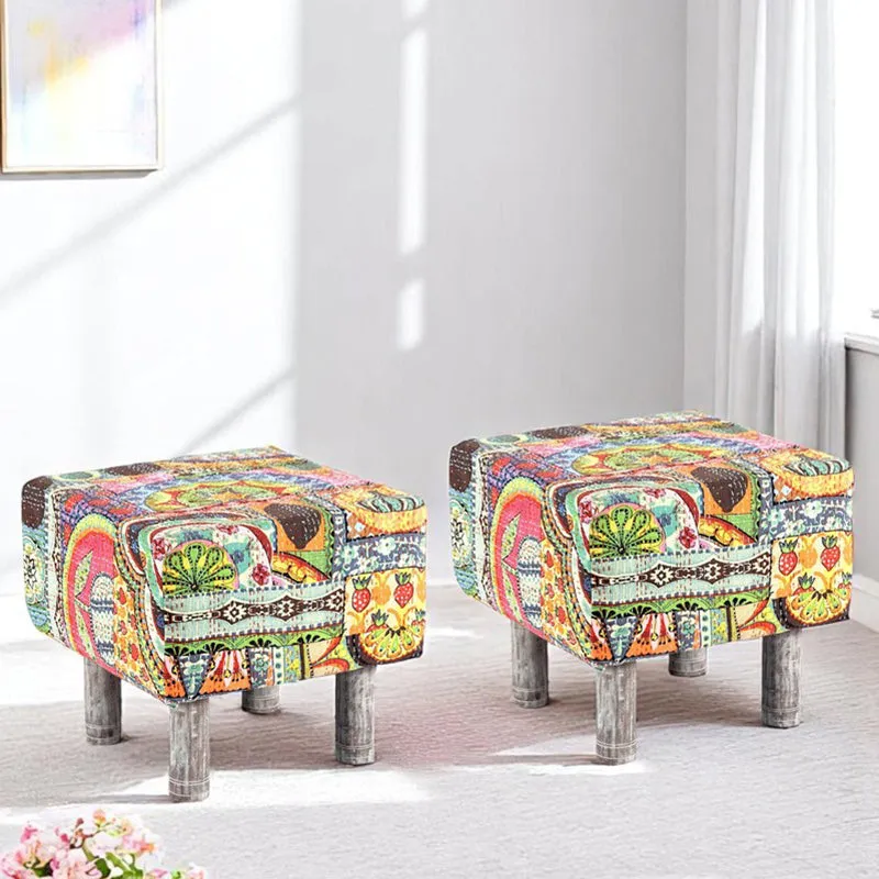 Vrixon Acacia Wooden Ottomans (Multicolor) - Set Of Two media 1