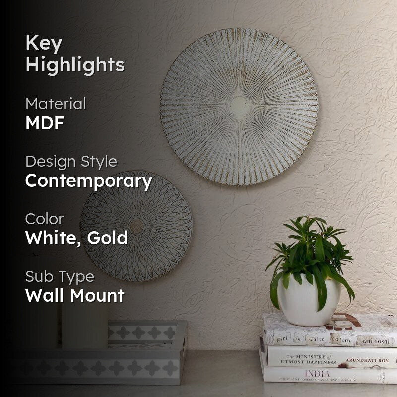 Sinoya Decorative MDF Wall Plates (White) - Set Of Two media 2