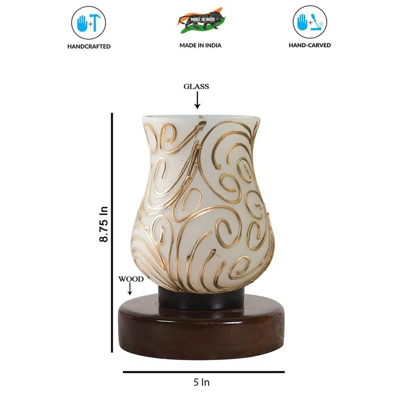 Prismira Mosaic Glass Table Lamp With Wooden Base - White media 8