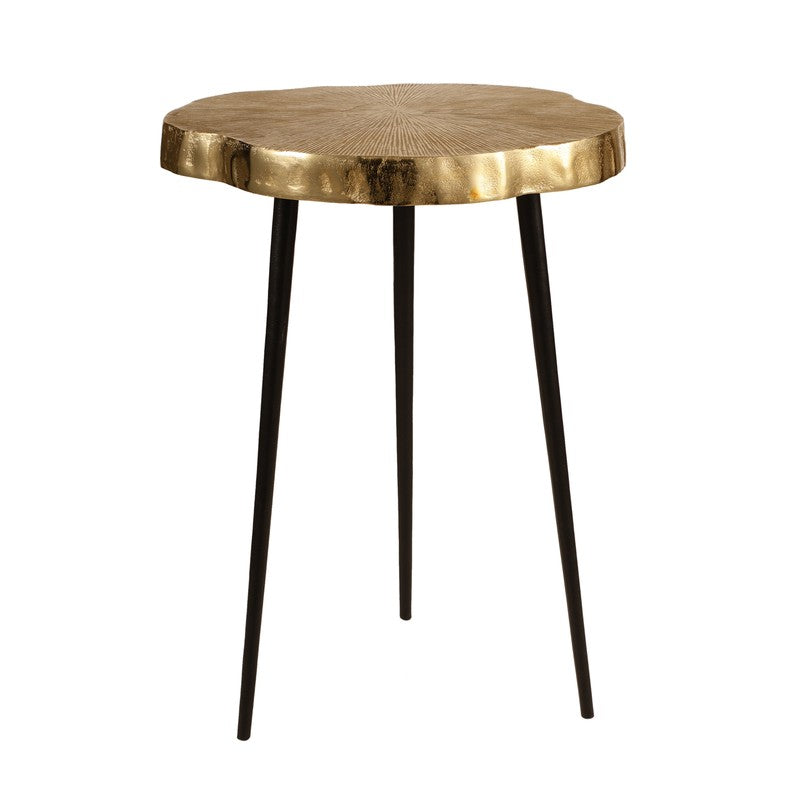 Wooden Log Top Aluminum Side Table - Gold media 5