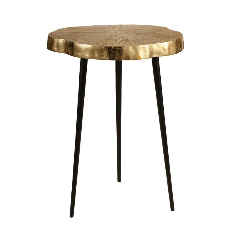 Wooden Log Top Aluminum Side Table - Gold media 5