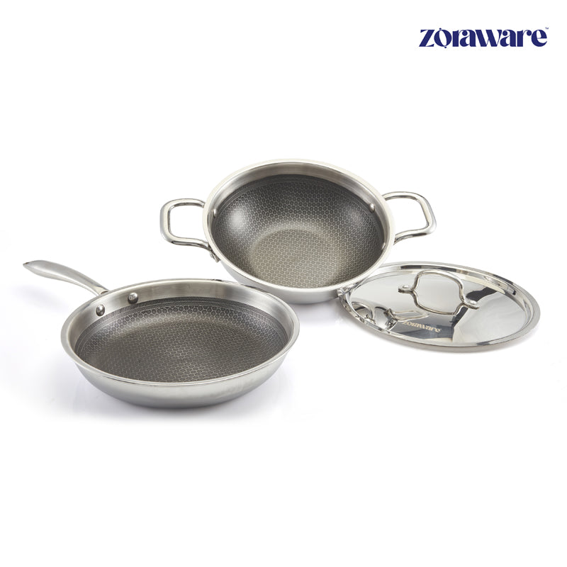 Zoraware Honeycomb Kadhai 2200 mL With Frying Pan (22 CM) - Set of Two media 4
