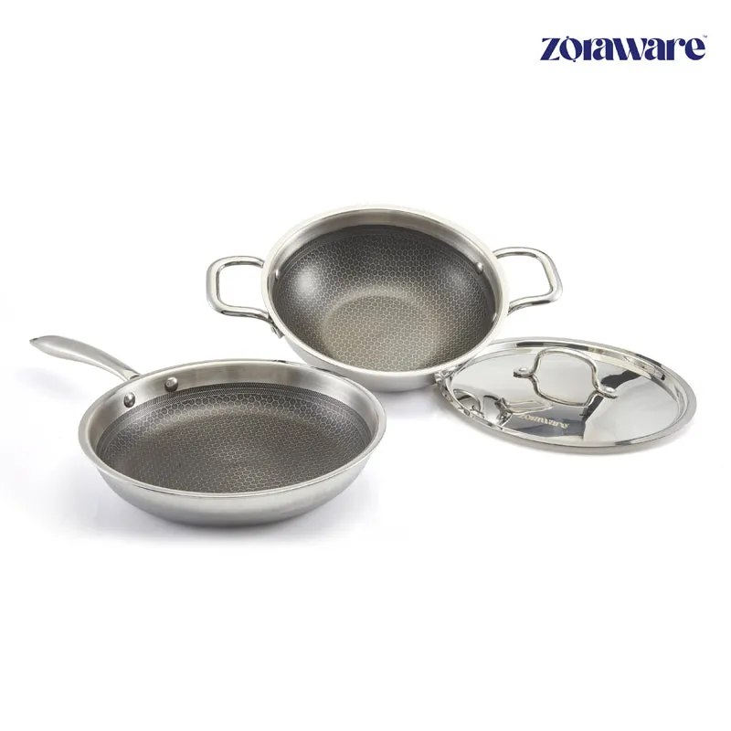 Zoraware Honeycomb Kadhai 2200 mL With Frying Pan (22 CM) - Set of Two media 4