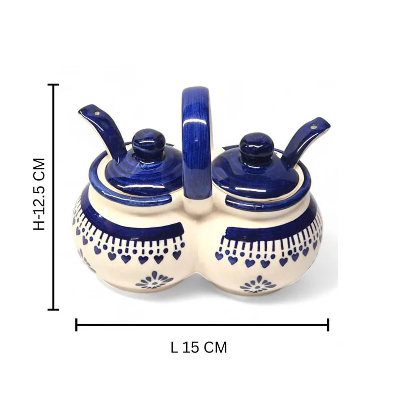 Ambar Ceramic Condiment Jar With Spoon (Blue) - 200 mL media 7