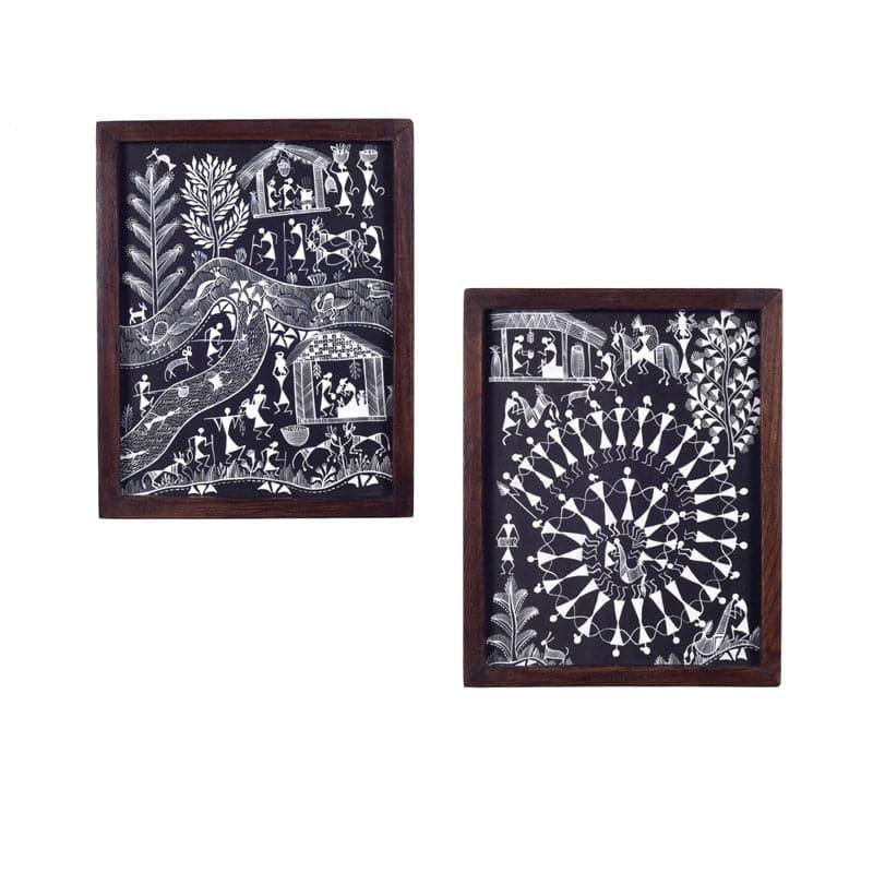Life Of Warli Canvas Wall Art - Set Of Two media 3