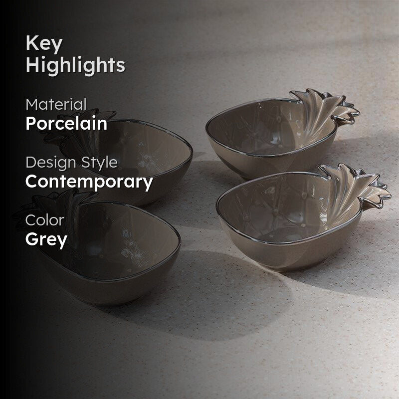 Pineapple Play Snack Bowl (Gold & Grey/200 ML Each) - Set Of Four media 2