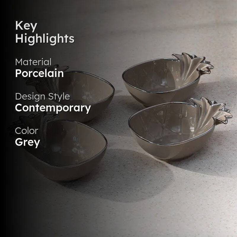 Pineapple Play Snack Bowl (Gold & Grey/200 ML Each) - Set Of Four media 2