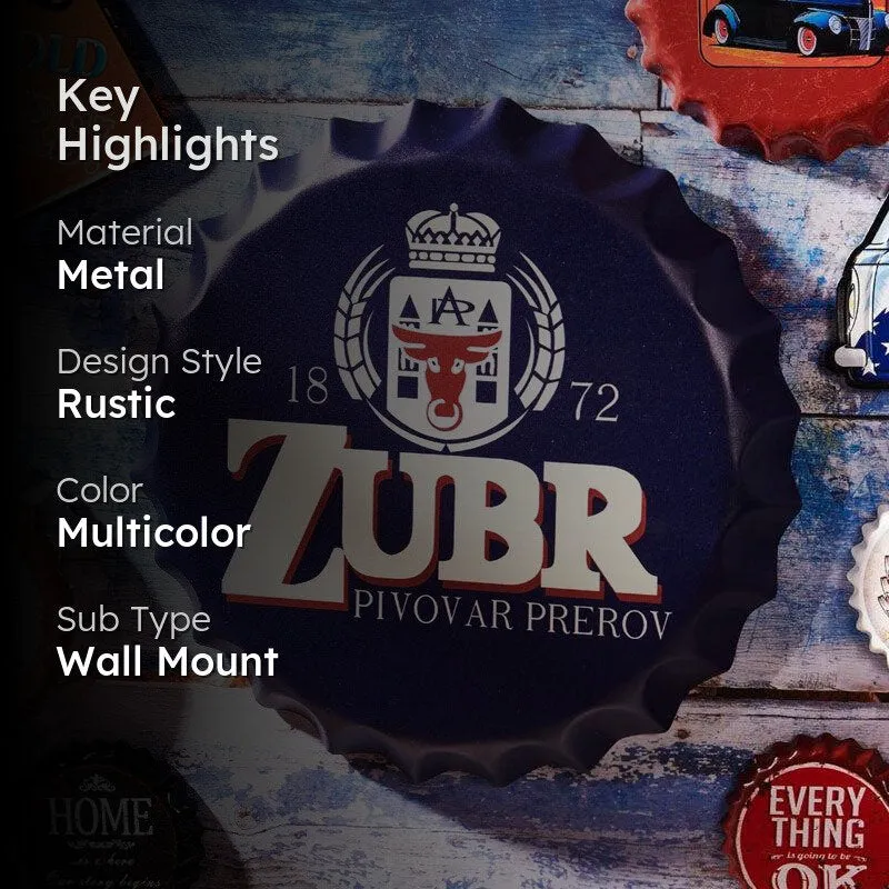 1872 Zubr Bottle Cap Metal Wall Accent media 2