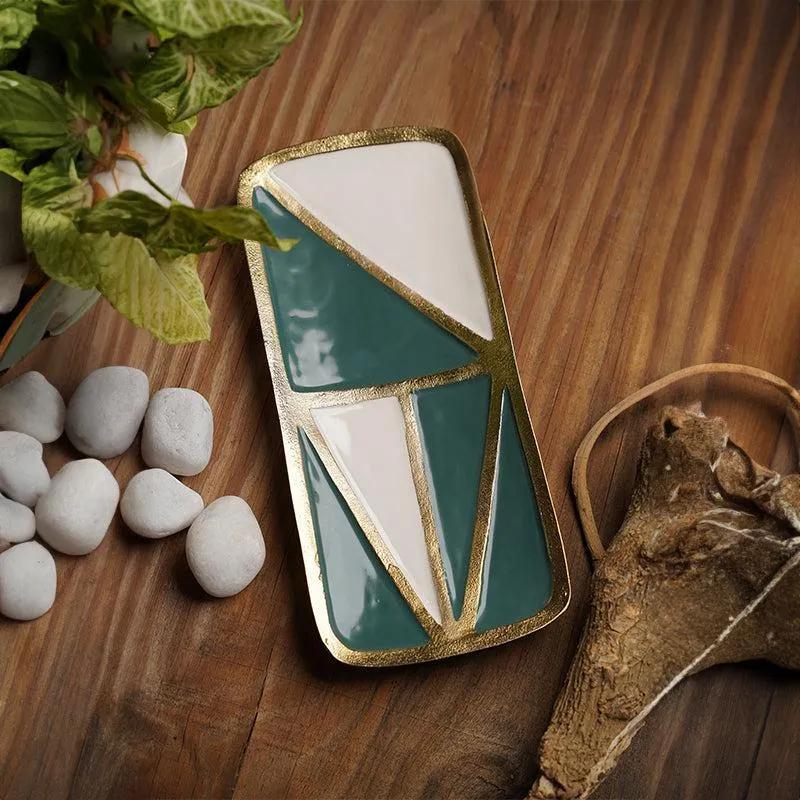 Izen Geometric Aluminum Platter - Green & Beige media 1