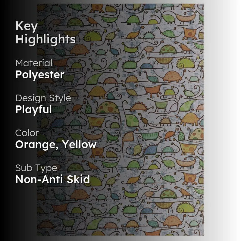 Rectangular dinosaur print carpet with key highlights overlay