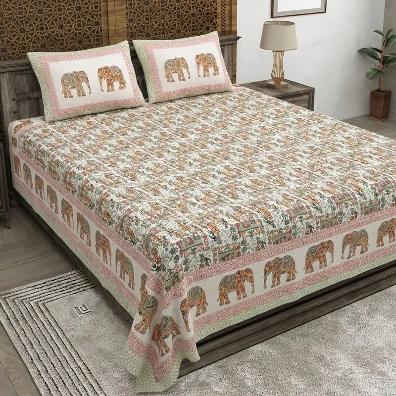 Heritageix Cotton Bedsheet (Orange,Green) - 240 TC media 1