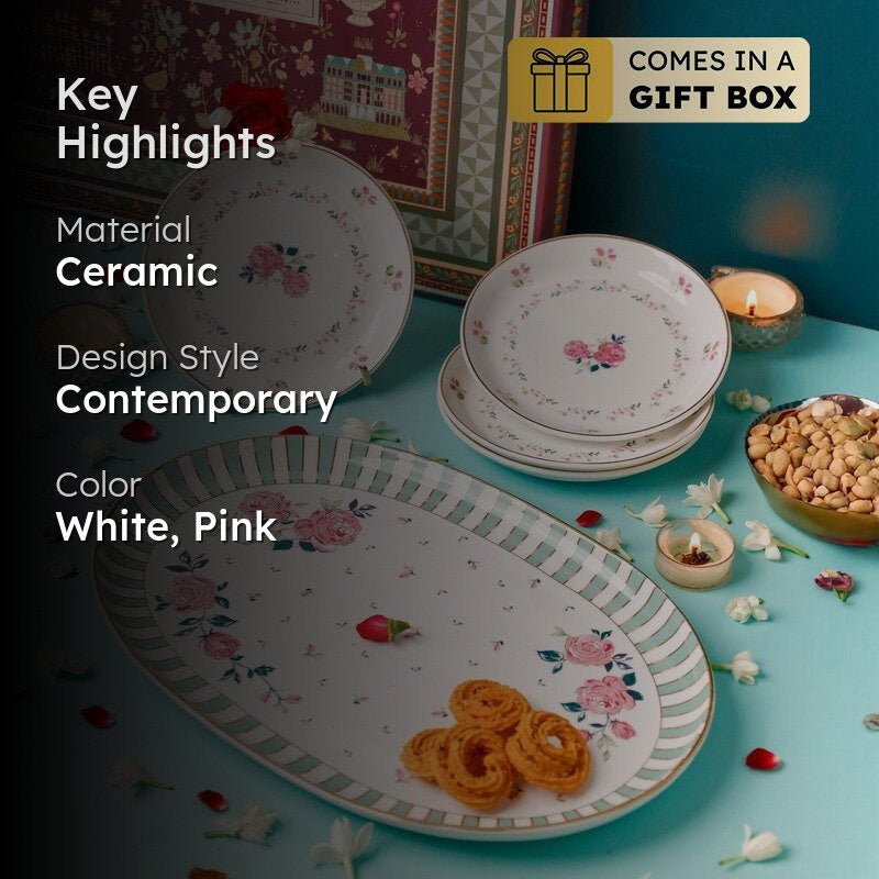 Magique by The Wishing Chair Portrait of Rose Amber Ceramic Platter & Plates With Giftbox - Five Piece Set media 2