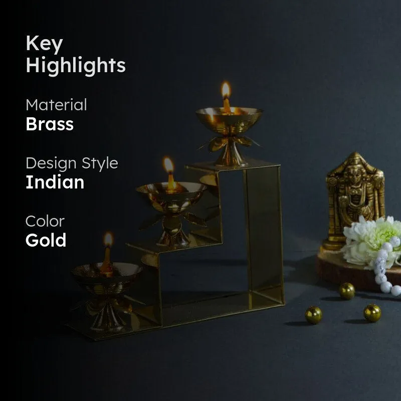 AuraStack Brass Step Diya Stand - Gold Finish media 2