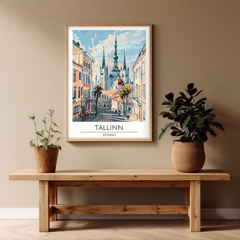 Vintage Tallin Framed Canvas Archival Canvas Wall Painting - Natural Brown Frame