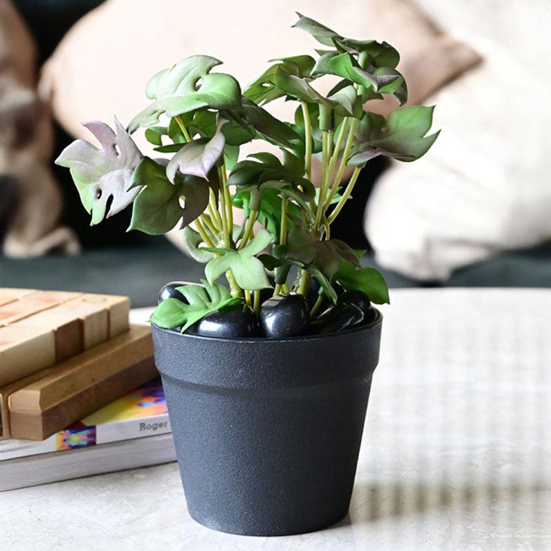 Minstera Artificial Mini Monstera Plant With Black Plastic Pot - Purple & Green media 5
