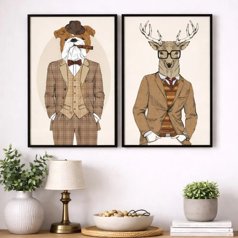 Dapper Duo Paper Wall Painting With MDF Frame - Set Of Two media 1