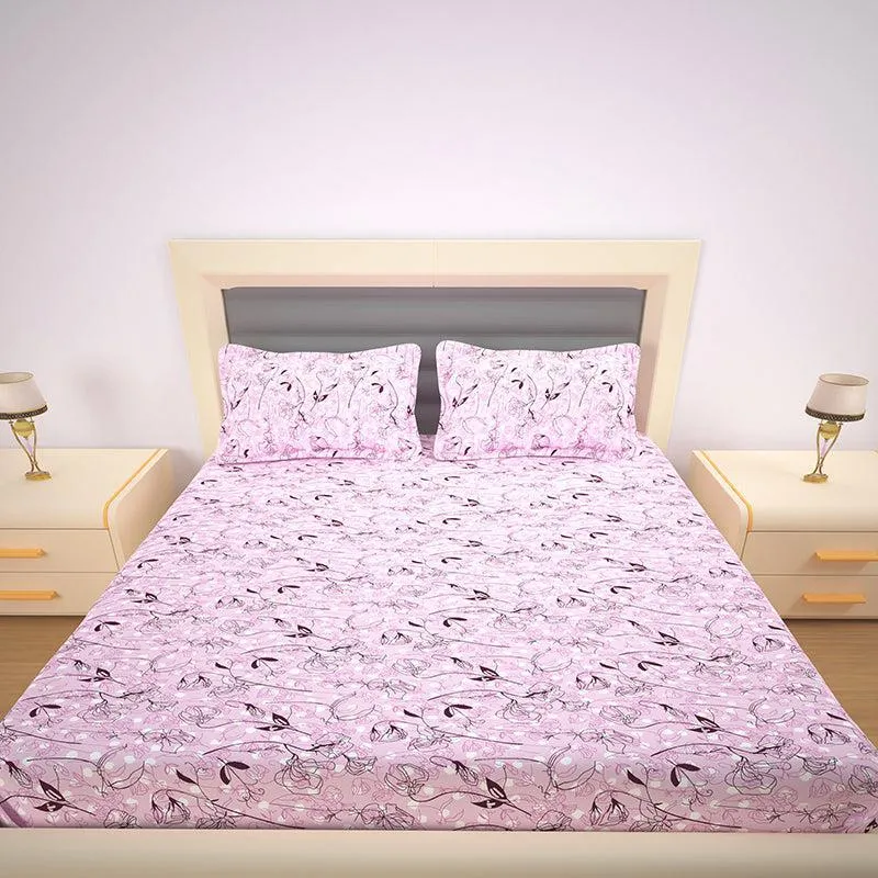 Bloom In Vine Floral Cotton Bedsheet (Pink) - 200 TC media 5