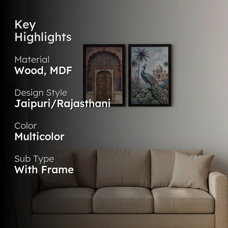 Mughal Inspired Arch Wall Painting With Frame - Set Of Two media 2