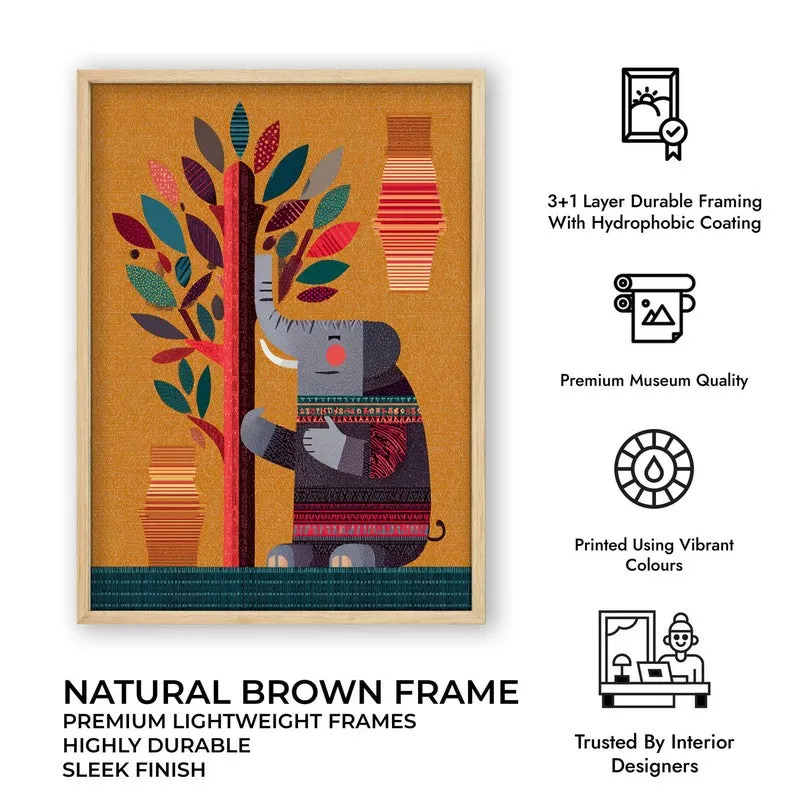 Playful Elephant Canvas Wall Painting With Brown Frame media 11