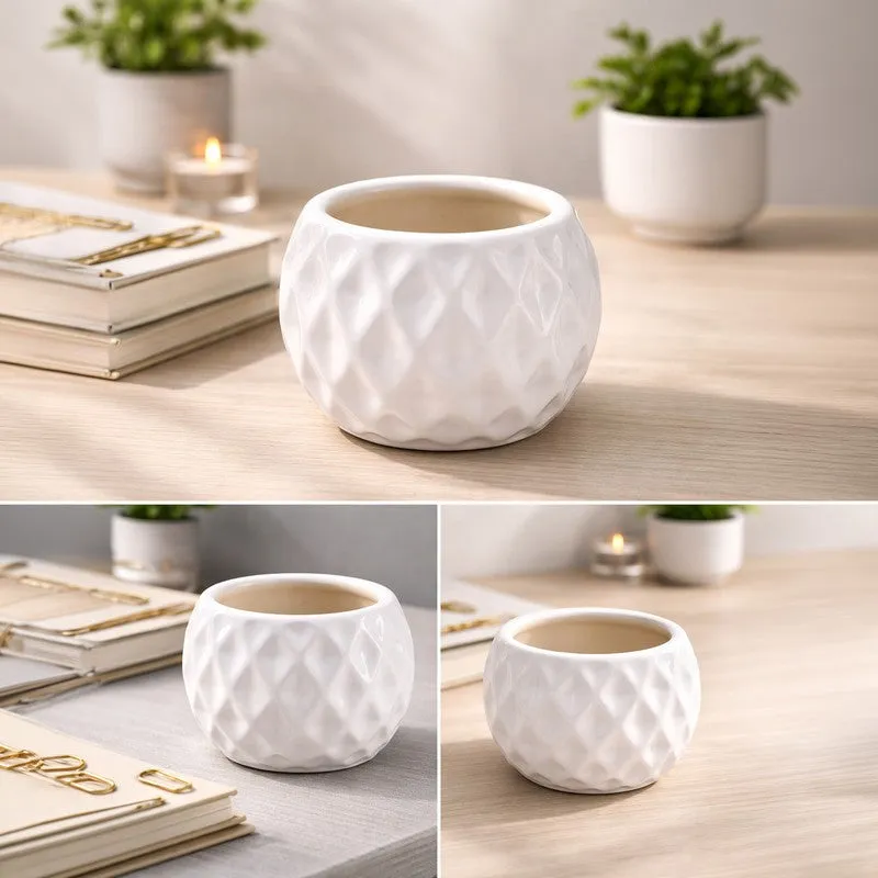 Moonstone Textured Ceramic Planter - Set of Two media 7