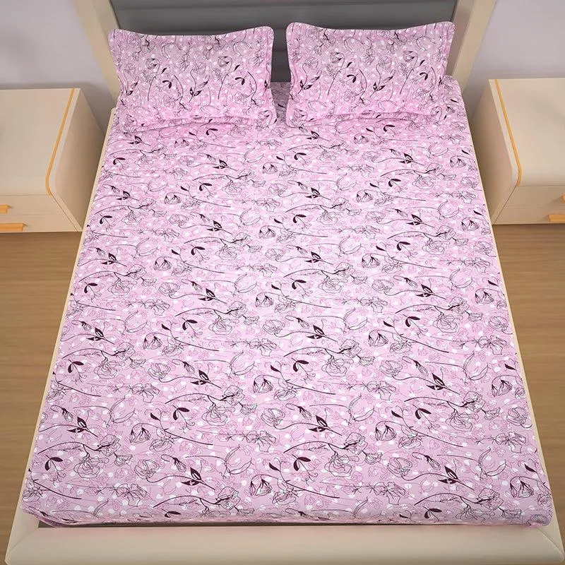 Bloom In Vine Floral Cotton Bedsheet (Pink) - 200 TC media 3