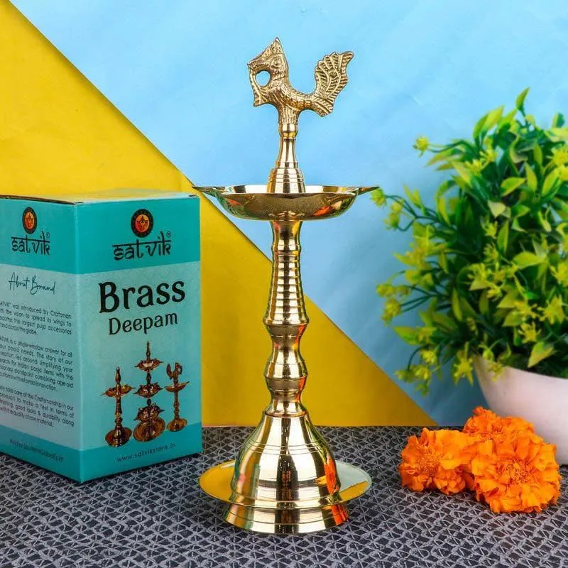 Vibhava Peacock Brass Lamp - Small media 1
