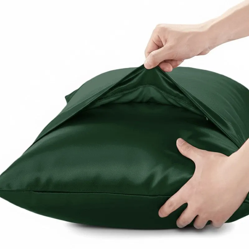SilkenAura Satin Pillow Cover with a Scrunchy (Green) - Set Of Two media 4
