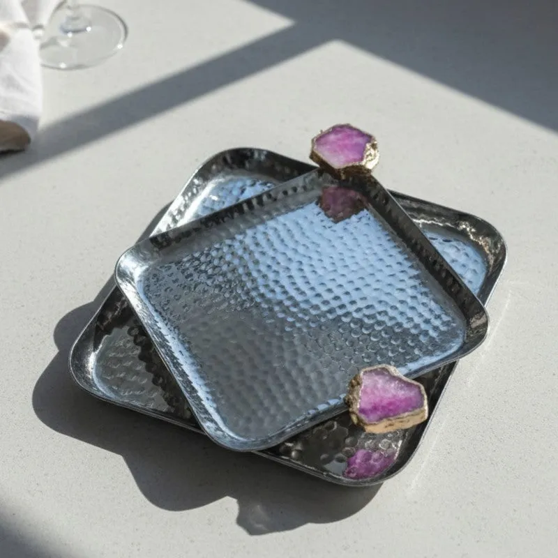 Aurora Edge Hammered (Metal,Agate) Platter (Pink) - Set of Two media 7