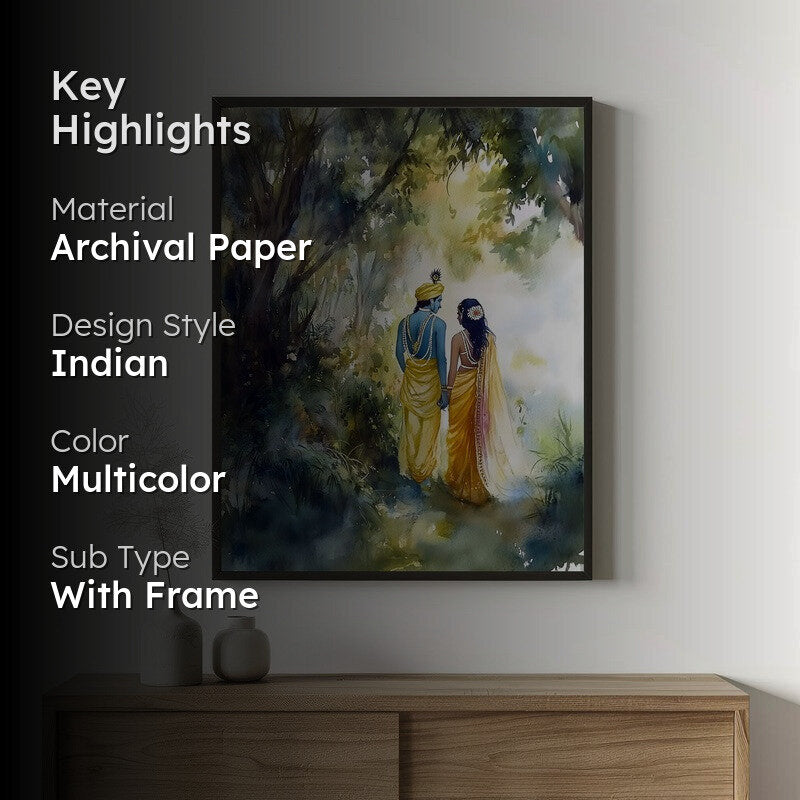 Sri Radha Krishna Archival Paper Wall Painting With Frame - Black media 2
