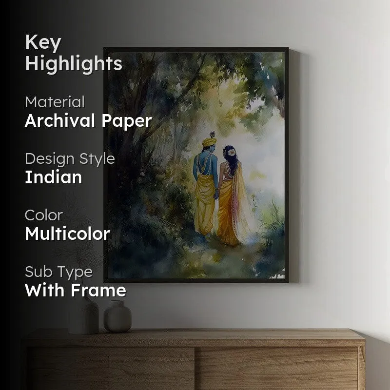 Sri Radha Krishna Archival Paper Wall Painting With Frame - Black media 2