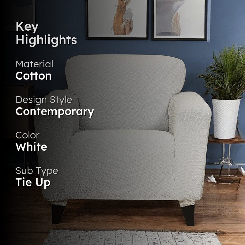 Pearl Cloud Solid Sofa Cover (Cream) - Single Seater media 2