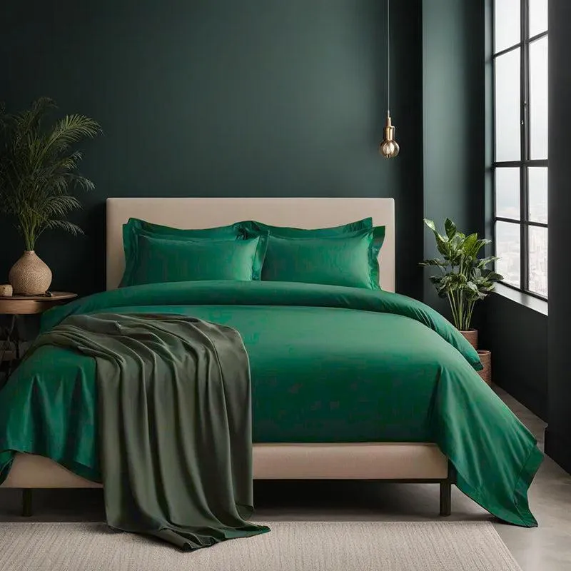 Moonweave Solid Cotton Bedsheet (Dark Green) - 400 TC media 5