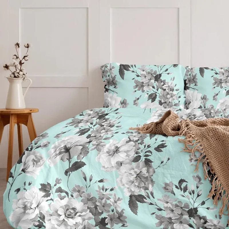 Vintage Rose Lattice Floral Printed Cotton Bedsheet (Green) - 300 TC media 6