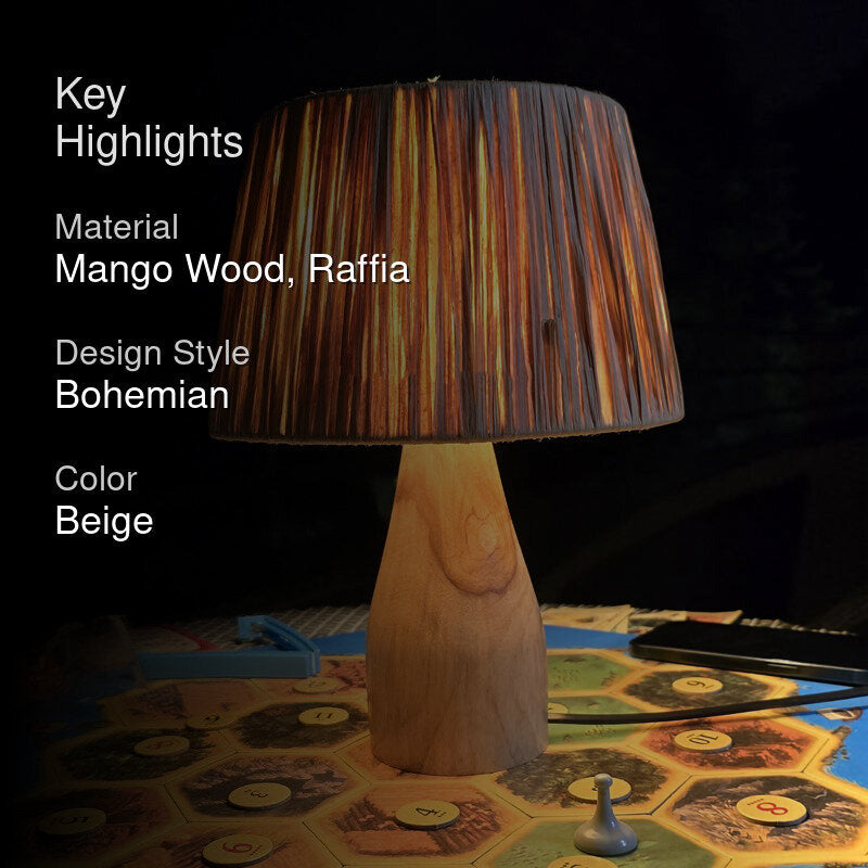 RaffLit Rattan Mango Wood Table Lamp - Beige media 2