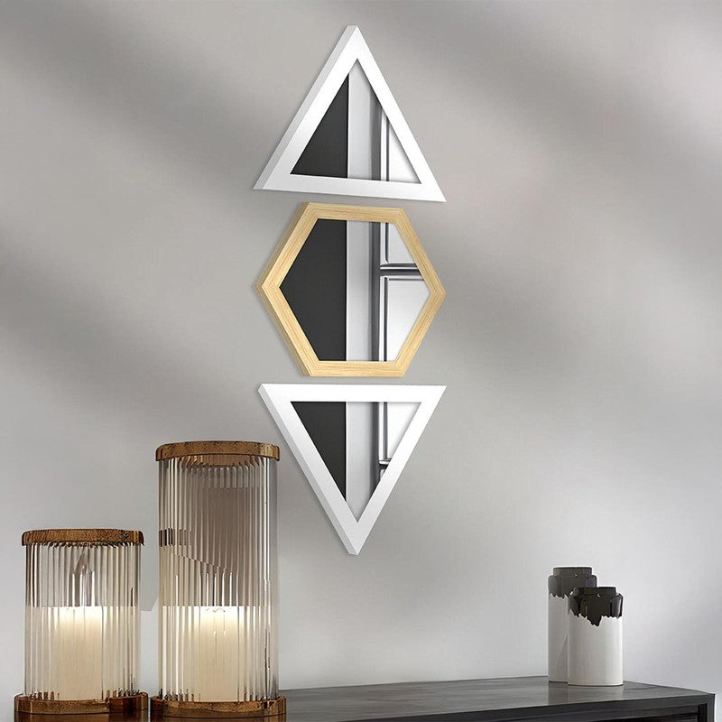 Facet Glow Wall Mirror (White,Beige)- Set of Three media 4