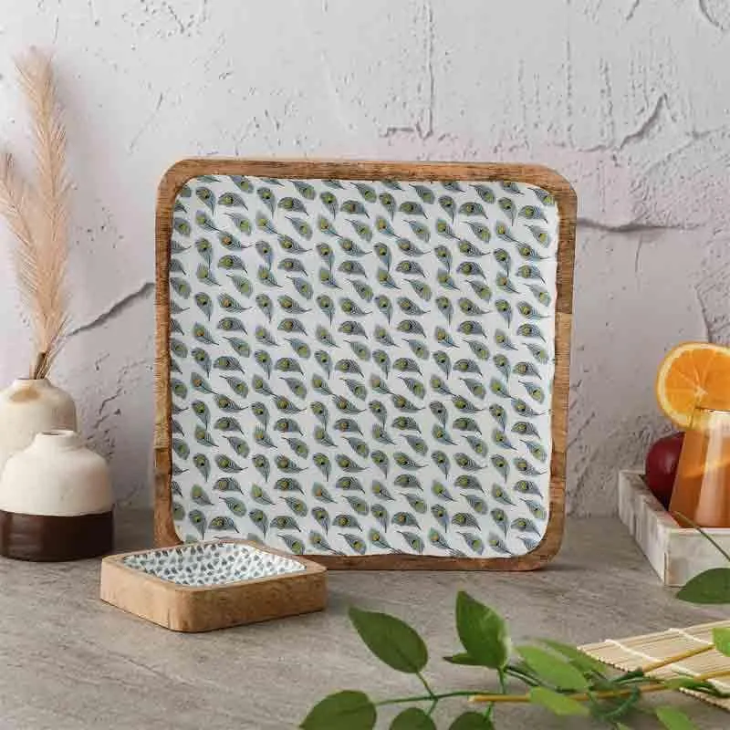Feathered Wood Platter Set - Set of Two media 3
