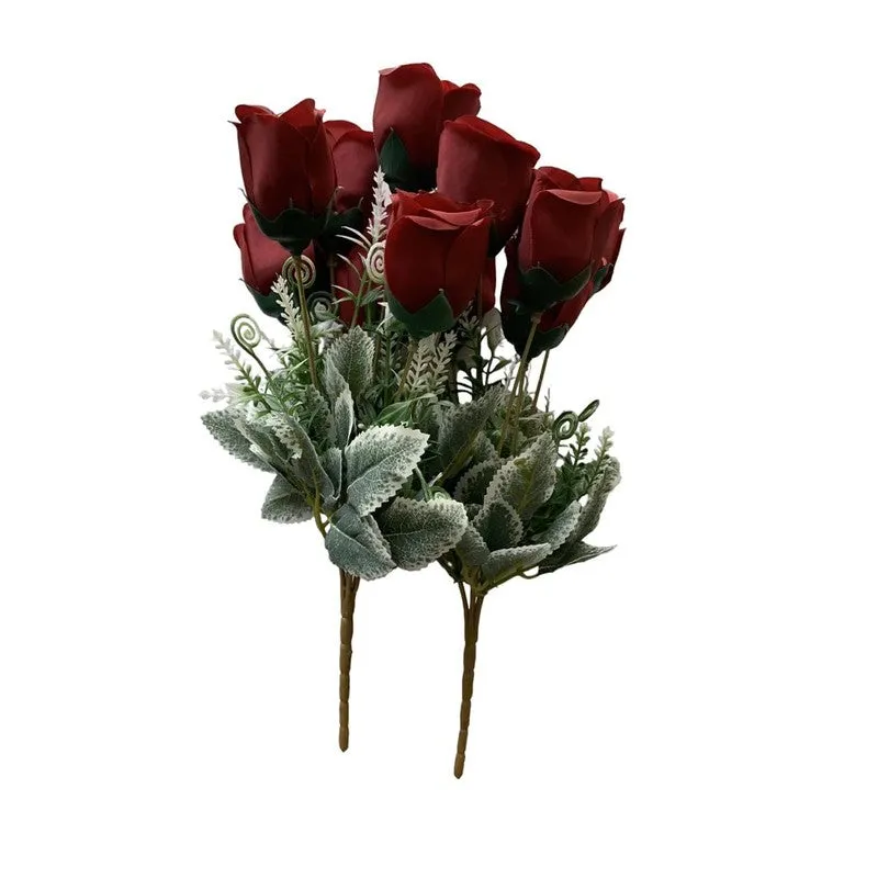 Rosebush Silk Artificial Flower - Red & Green media 9