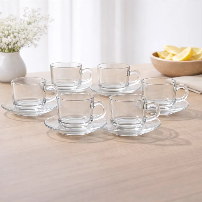 Revvy Glass Cup and saucer (180 mL Each) - Set of Six media 1