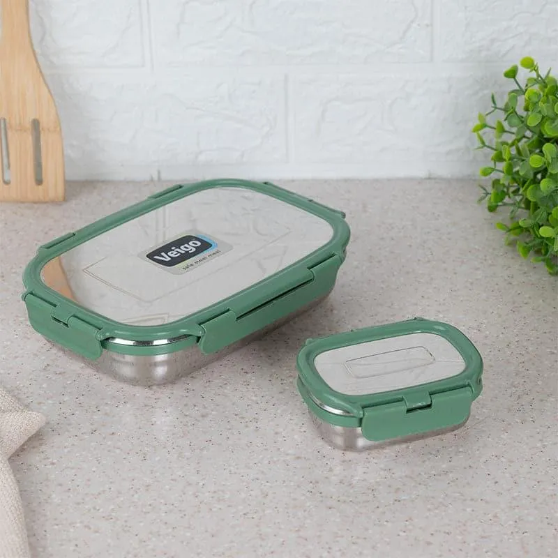 Viora Green Stainless Steel Lunch Box (775/150 mL) - Two Piece Set media 4