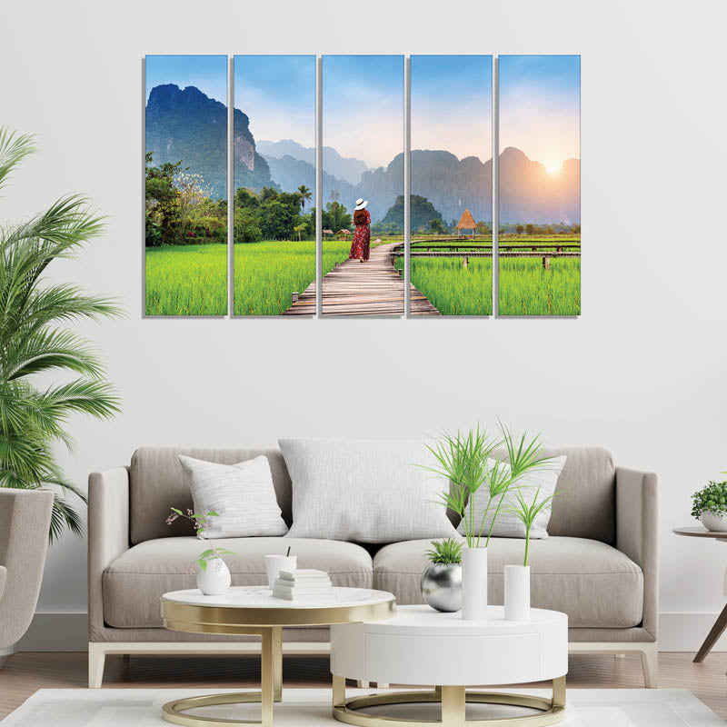 Serene Fields Wall Painting - Set Of Five