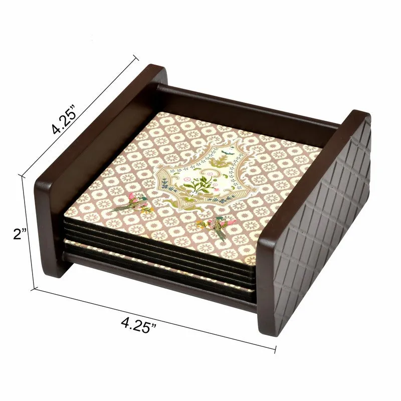 Floral Elegance Wooden Coasters with Holder - Seven Piece Set media 8