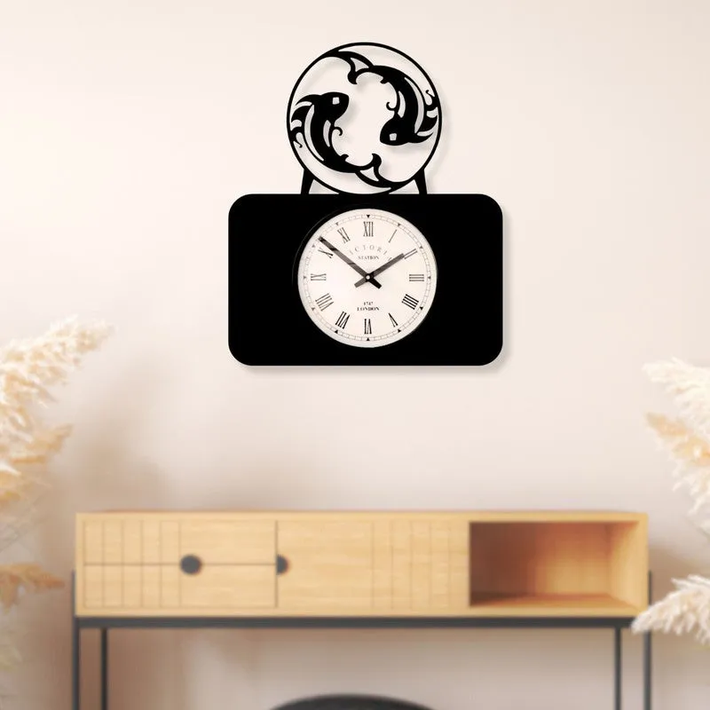 Pisces Steel Analog Wall Clock - Black media 3