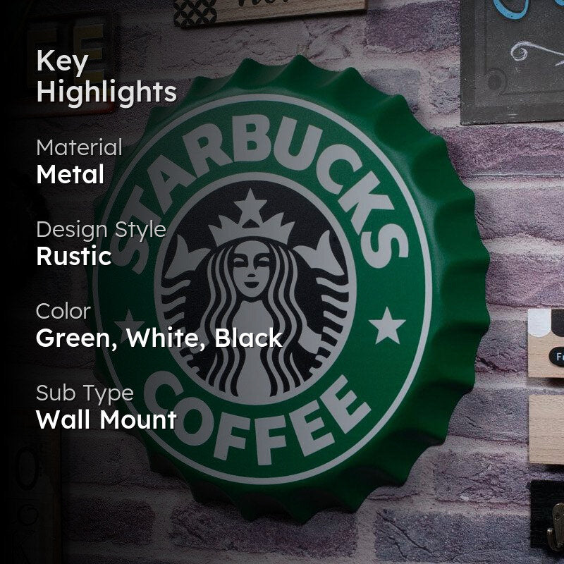 Starbucks Coffee Bottle Cap Metal Wall Accent media 2