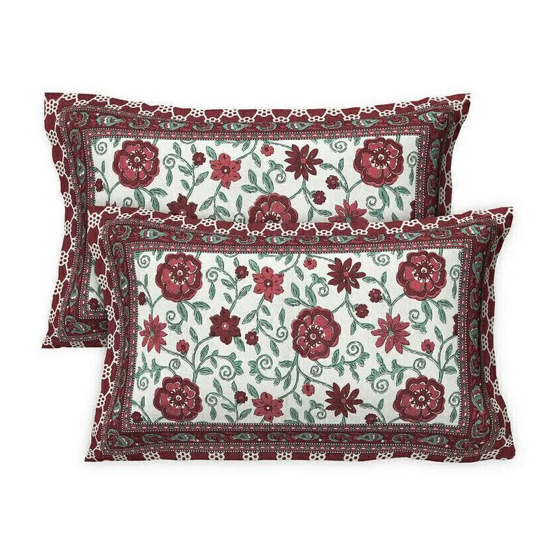 Petalet Cotton Bedsheet (Maroon,Off White) - 240 TC media 6