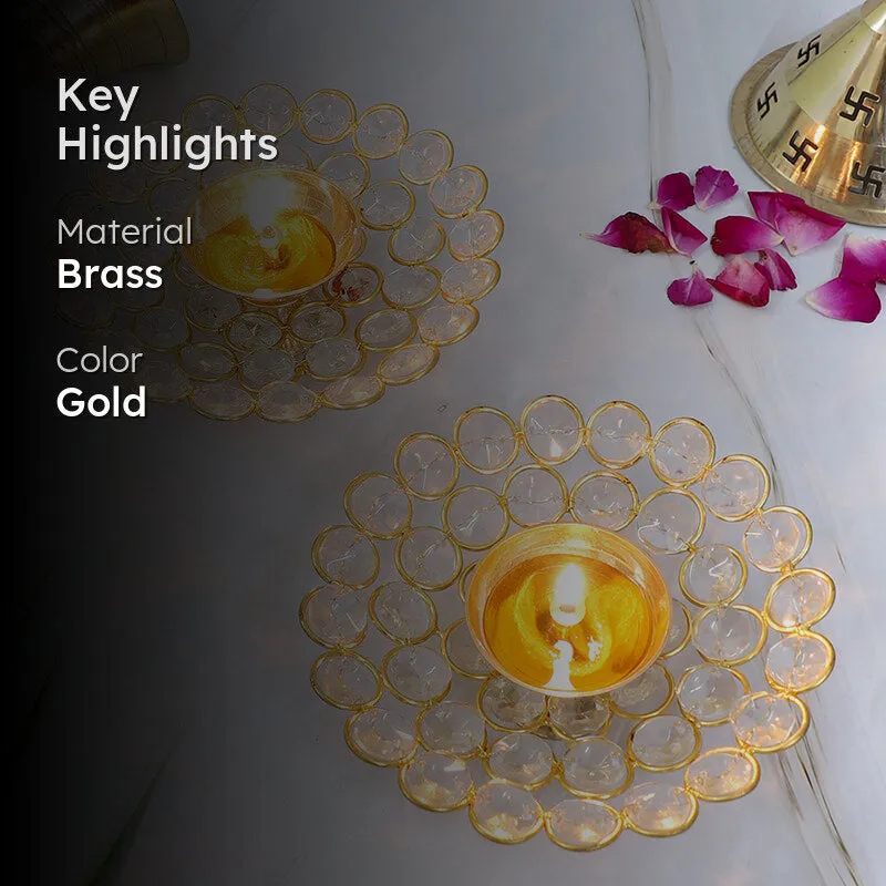 Carved Flowers Brass Diya - Set Of Two media 2