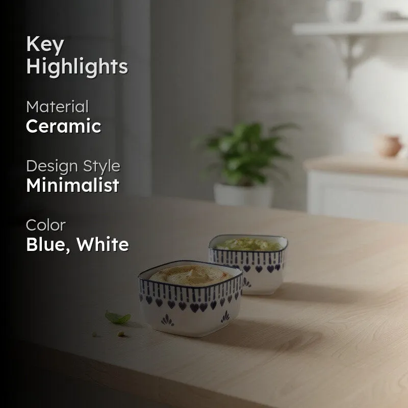 MonoServe Ceramic Dip Bowls (Blue,White ,40 mL Each) - Set Of Two media 2