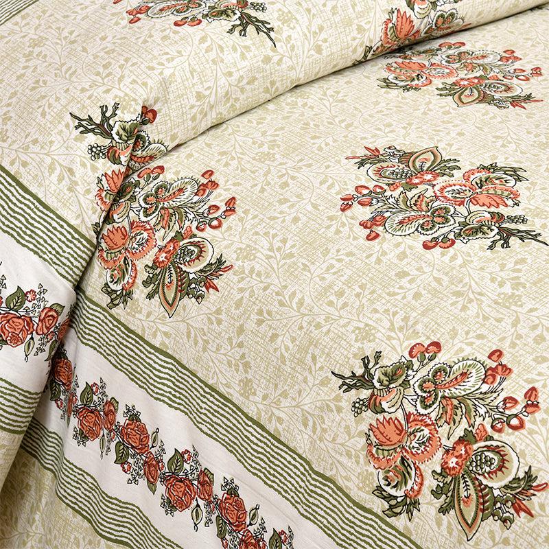 Gaja Floral Cotton Bedsheet (Ivory,Peach) - 180 TC media 3