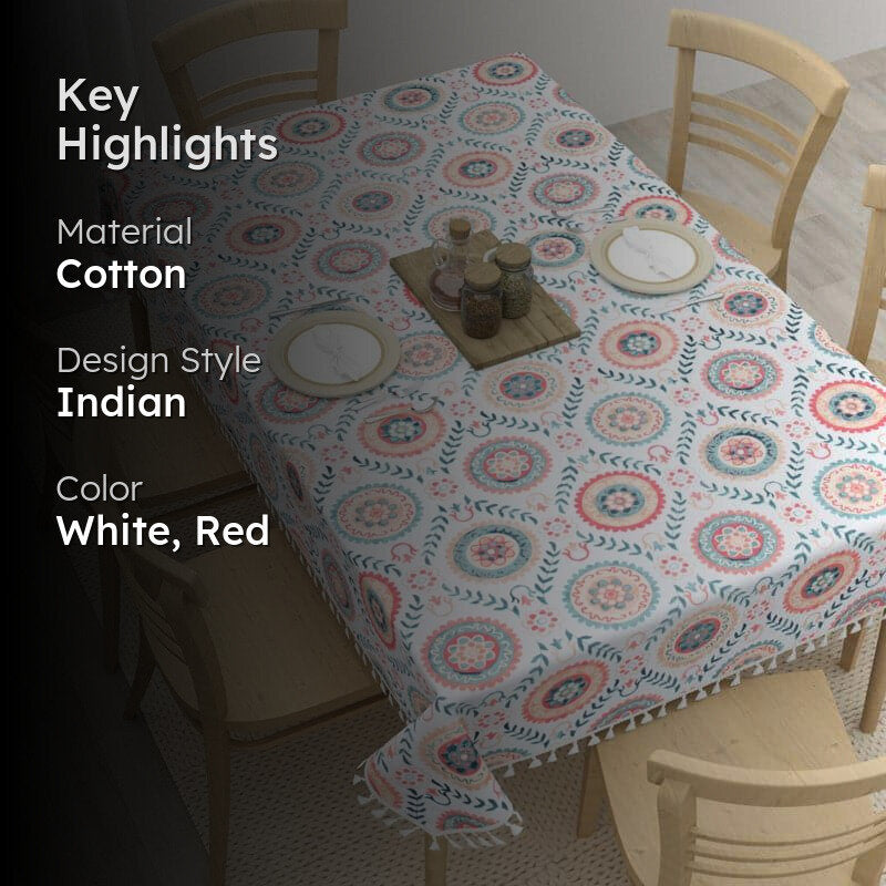 Niva Floral Table Cloth - White & Red media 2