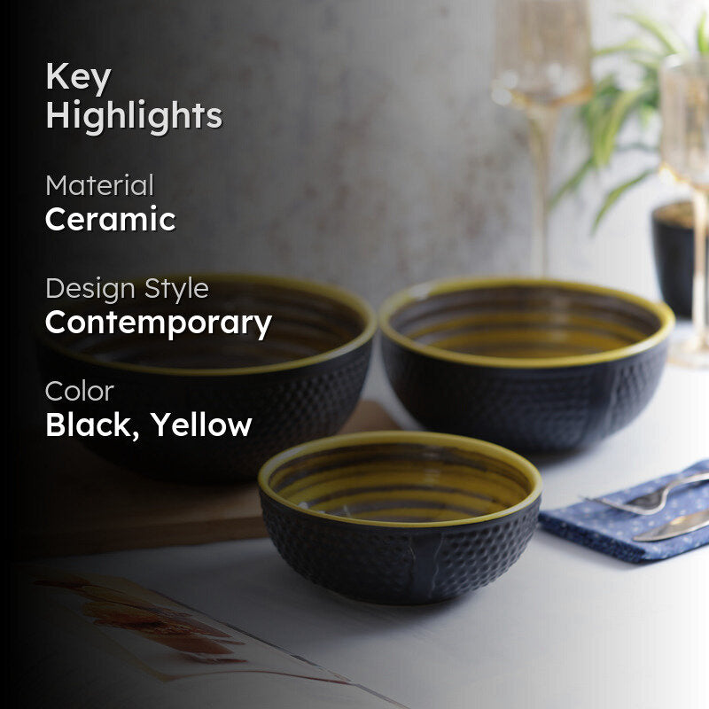 Kashi Serving Bowl (Black/1.5L/1L/600 mL) - Set Of Three media 2