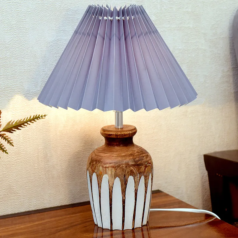 French Pleat Urn Wooden Table Lamp - Grey,Brown,White media 1